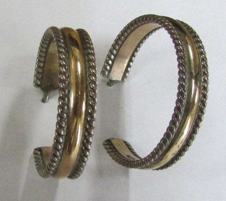 Navajo Tahe Sterling Silver and Gold Filled Post Hoop Earrings