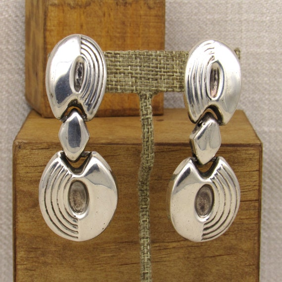 Large Sterling Silver Dangle Clip On Earrings fro… - image 1