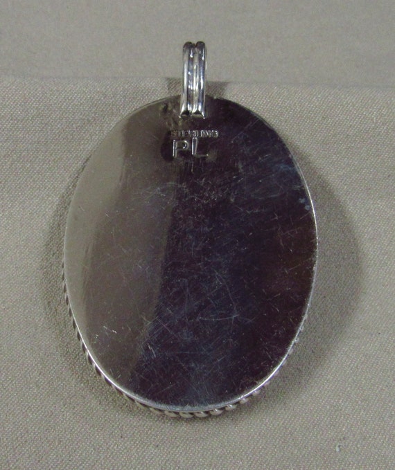 Sterling Silver Large Oval Inlaid Pendant + - image 3