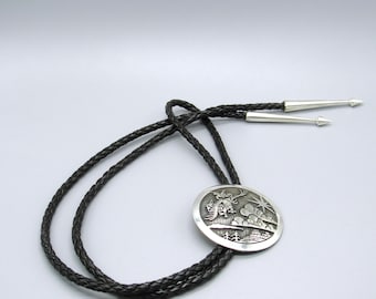 Sterling SIlver Overlay Eagle Dancer Scene Bolo Tie by Bennett Kagenvema