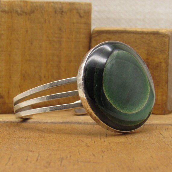 Sterling Silver Green Stone Cuff Bracelet + - image 2