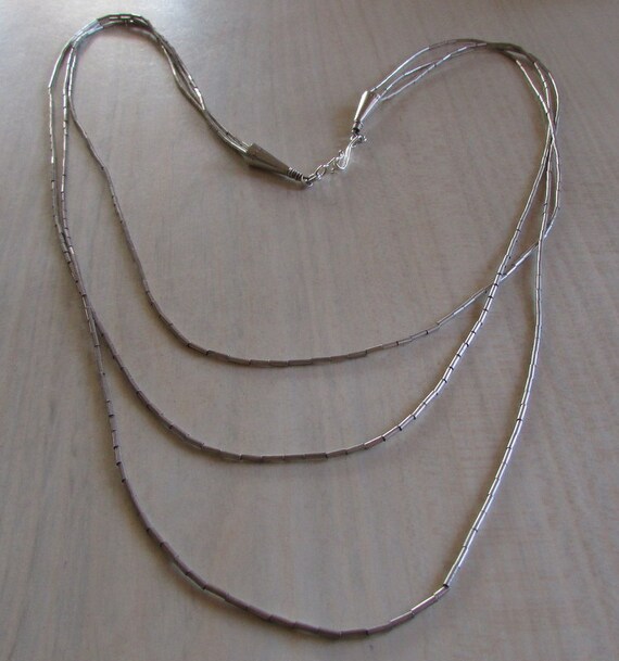 Three Strand Liquid Silver Cascading Necklace + - image 3