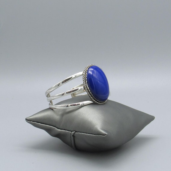 Sterling Silver Split Shank Bright Block Lapis Cu… - image 2
