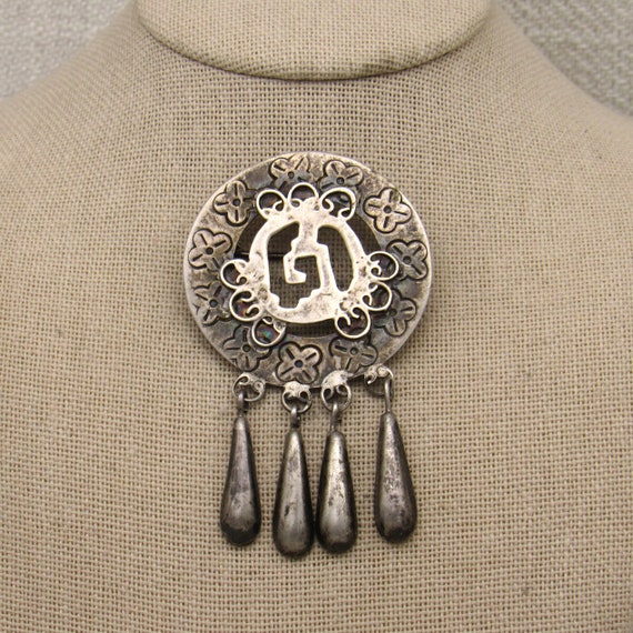 Taxco Sterling Pin With Silver Dangles + - image 1