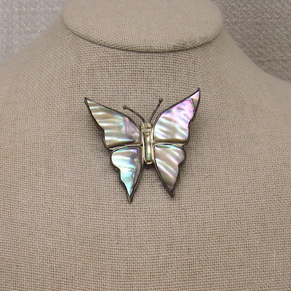 Mexican Sterling Silver and Abalone Butterfly Pin… - image 1