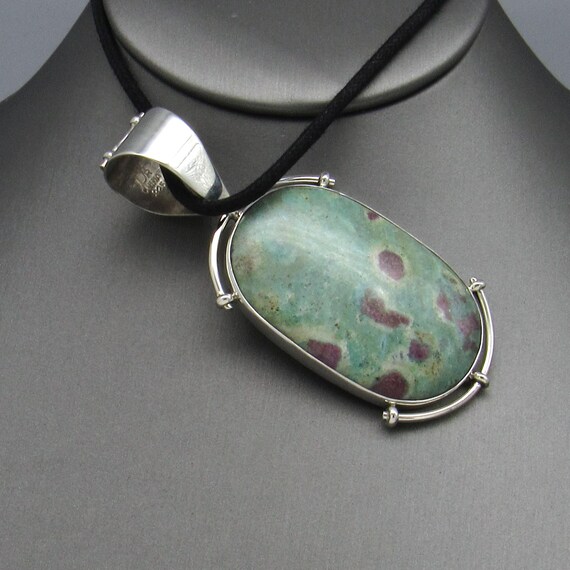 Large Vintage Sterling Silver Ruby Zoisite Pendan… - image 6