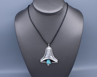 Sterling Silver and Turquoise Liberty Bell Pendant Necklace