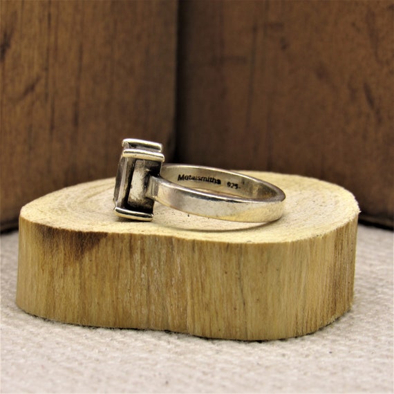 Sterling Silver and Rectangular Clear Faceted Sto… - image 2