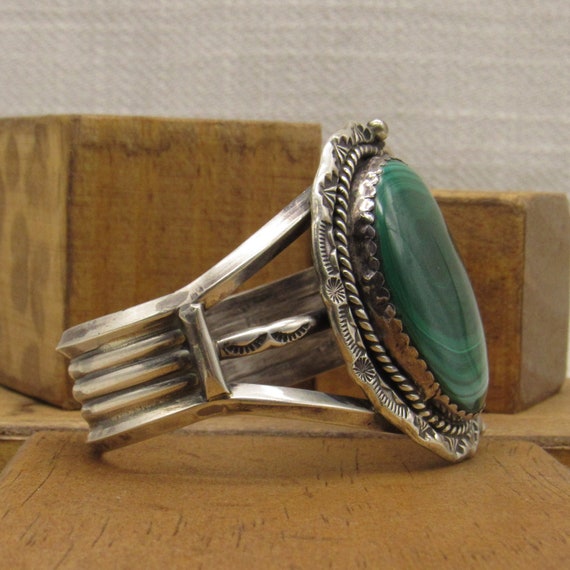 Large Sterling Silver and Malachite Navajo Style … - image 2