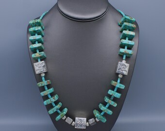 Vintage Sterling Silver and Square Turquoise Heishi 25" Necklace