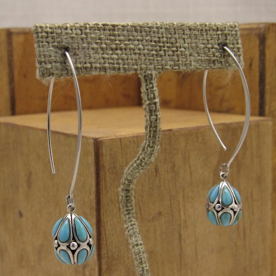 Sterling Silver and Faux Turquoise Dangle Earring… - image 2