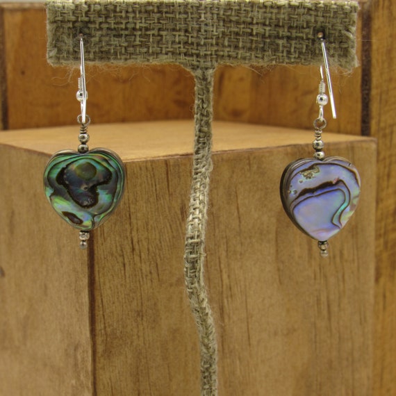 Abalone Shell Heart Dangle Wire Earrings + - image 4