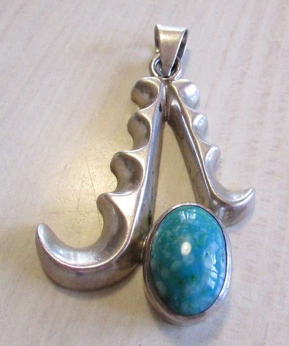 Sterling Silver and Turquoise Art Glass Pendant fr