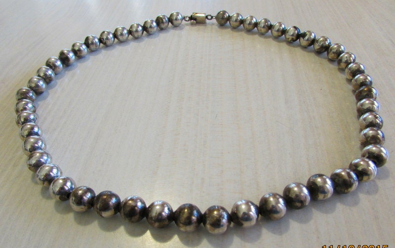 Sterling Silver Bead Necklace From Mexico 20