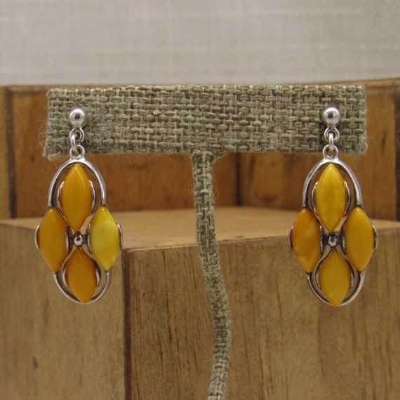 Sterling Silver and Amber Color Dangle Post Earri… - image 1