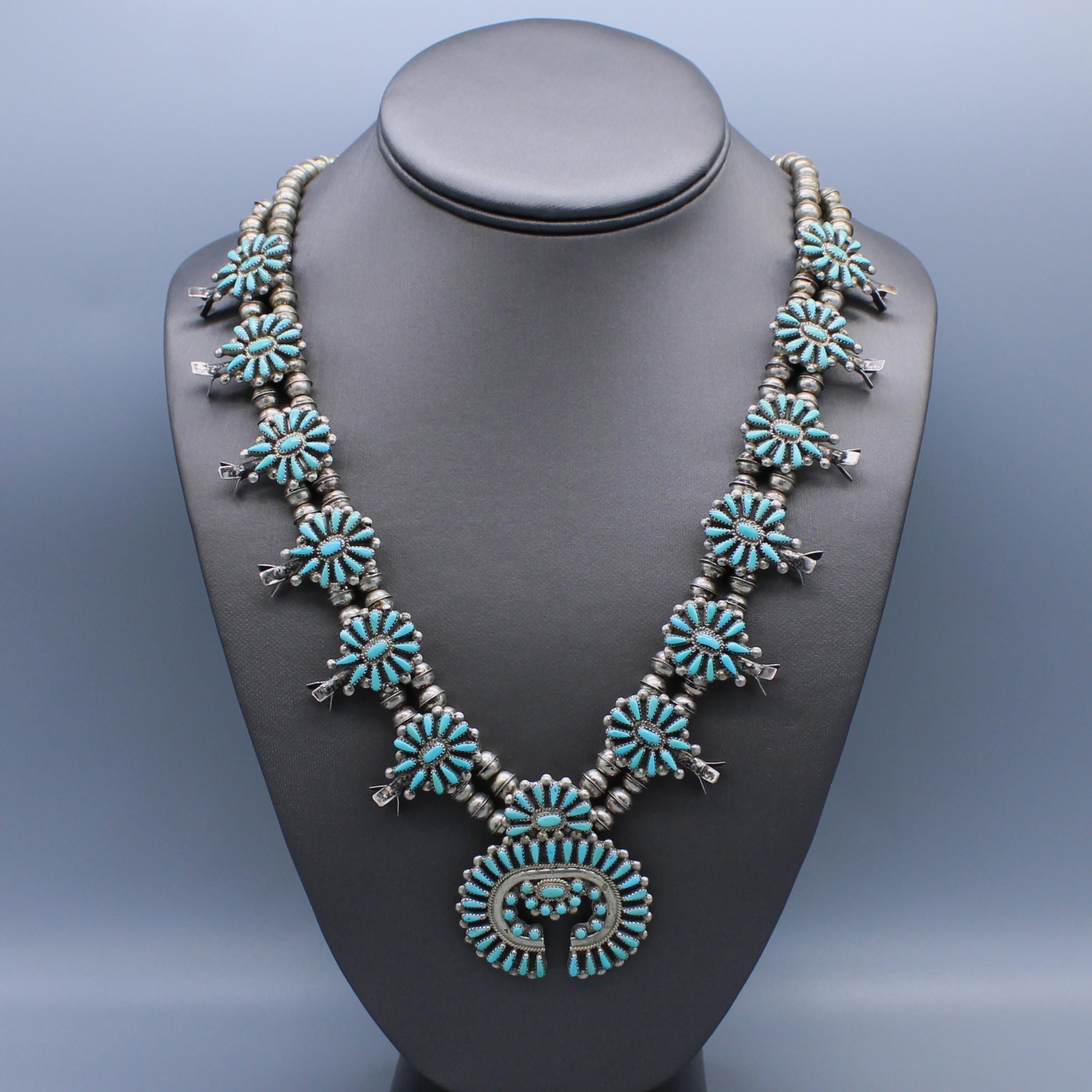 Judy Wallace Native American Cluster Turquoise Squash Blossom