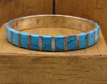 Sterling Silver Bangle Bracelet with Faux Turquoise +