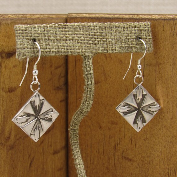 Sterling Silver Diamond Shape Dangle Wire Earring… - image 2