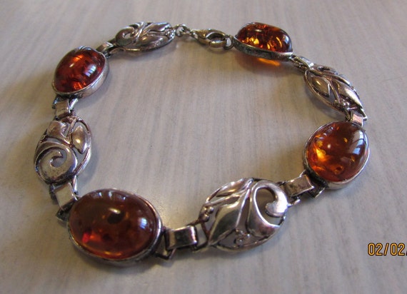 Sterling Silver and Amber Link Bracelet + - image 4