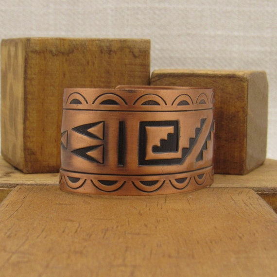 Southwest Copper Cuff Bracelet with Geometric Des… - image 2