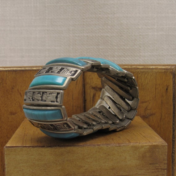 Silvertone and Faux Turquoise Expansion Bracelet + - image 3