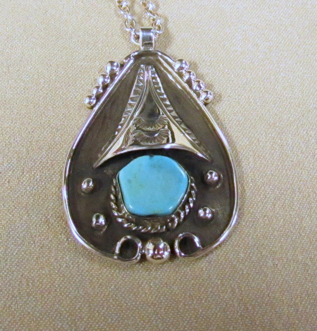 Southwest Sterling Silver and Turquoise Necklace + - Etsy