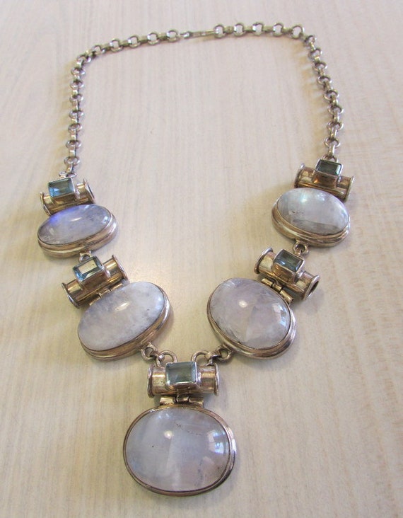 Sterling Silver Moonstone and Blue Topaz Necklace… - image 1