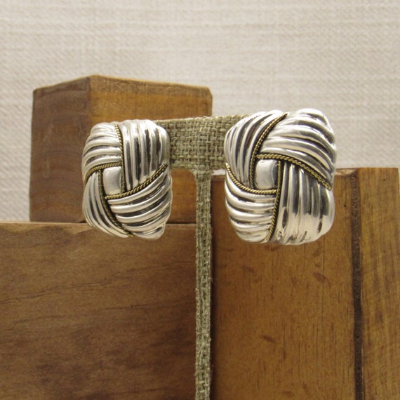 Large Puffed Textured Rectangle Post Earrings Fro… - image 3