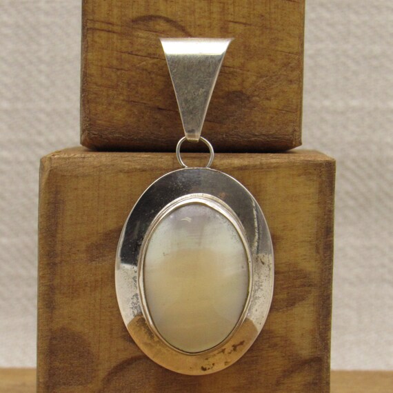 Large Sterling Silver Mother of Pearl Pendant + - image 1