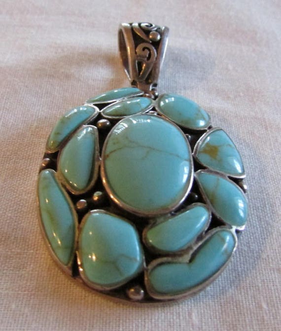 Sterling Silver and Faux Turquoise Pendant +