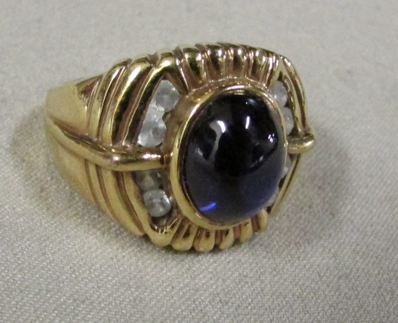 Gold Tone Sterling Silver Men/'s Ring With Blue Cab Stone Size 7