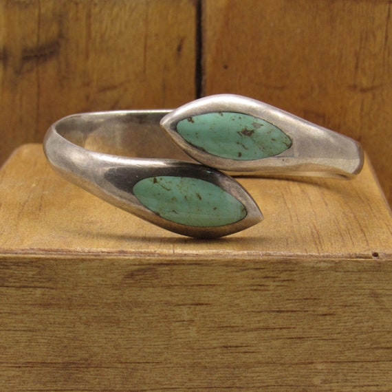 Sterling Silver and Turquoise Hinged  Bangle Brac… - image 1