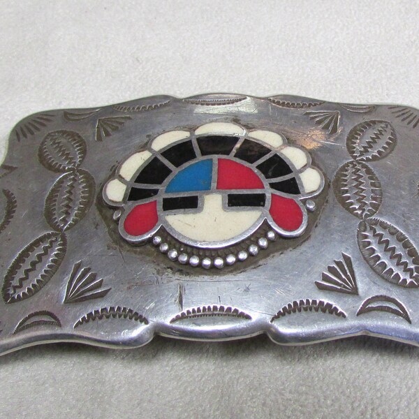 Sterling Silver Belt Buckle With Sun Kachina Mask