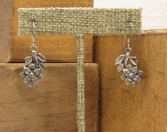 Sterling Silver Dangle Flower Earrings +