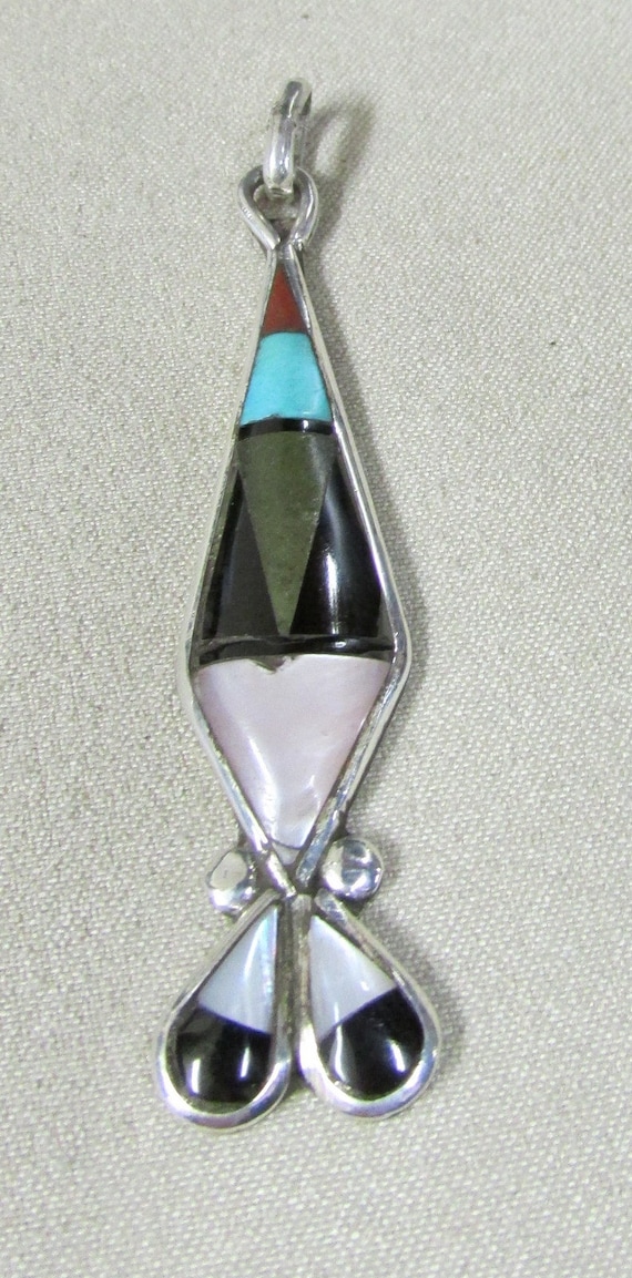 Southwest Sterling Silver Inlaid Pendant +