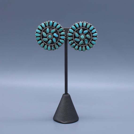 Handmade Native American Larry Moses Begay Turquoise Cluster Clip-On Earrings