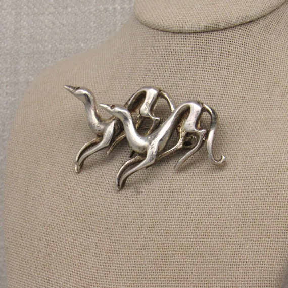 Two Sterling Silver Greyhounds Pin from Mexico + - image 3
