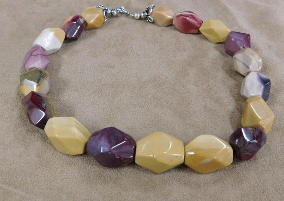 Purple and Tan Large Bead Necklace with Toggle Cl… - image 1