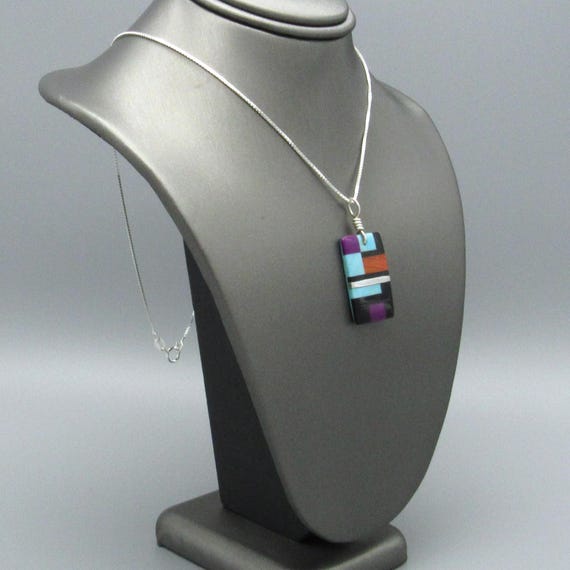 Reversible Turquoise and Colorful Block Inlay Pen… - image 4