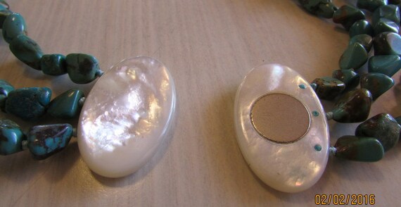 Three Strand Turquoise Necklace with Mother of Pe… - image 2