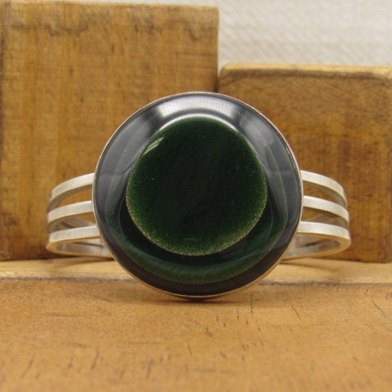 Sterling Silver Green Stone Cuff Bracelet + - image 1