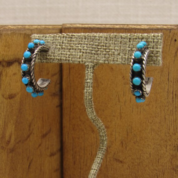Sterling Silver and Faux Turquoise Hoop Post Earr… - image 3