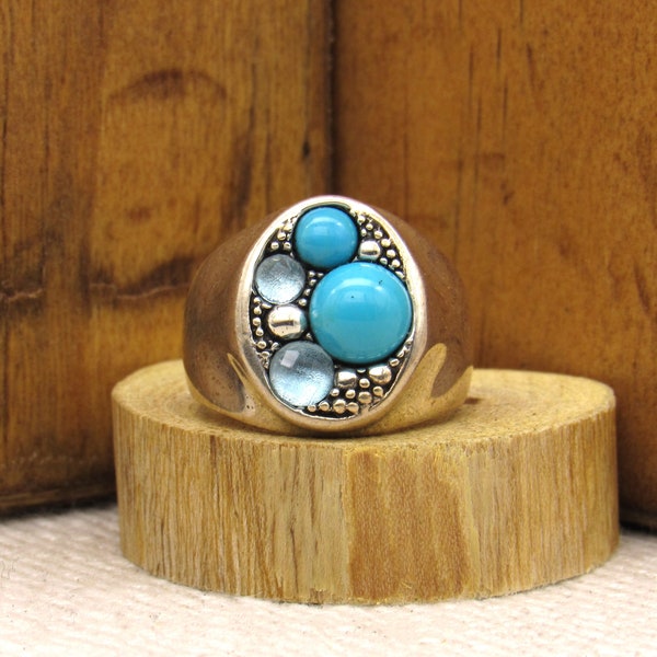 Sterling Silver, Turquoise and Faceted Blue Stone Michael Dawkins Ring Size 9 +