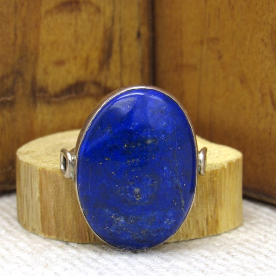 Sterling Silver and Oval Lapis Ring Size 7 1/2 + - image 1
