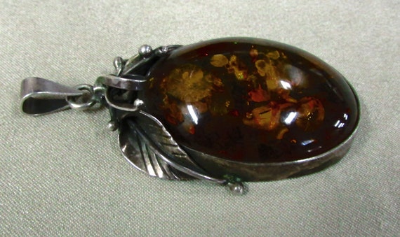 Sterling Silver and Amber Pendant + - image 1