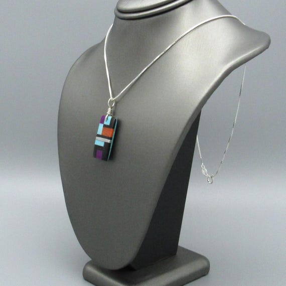 Reversible Turquoise and Colorful Block Inlay Pen… - image 3