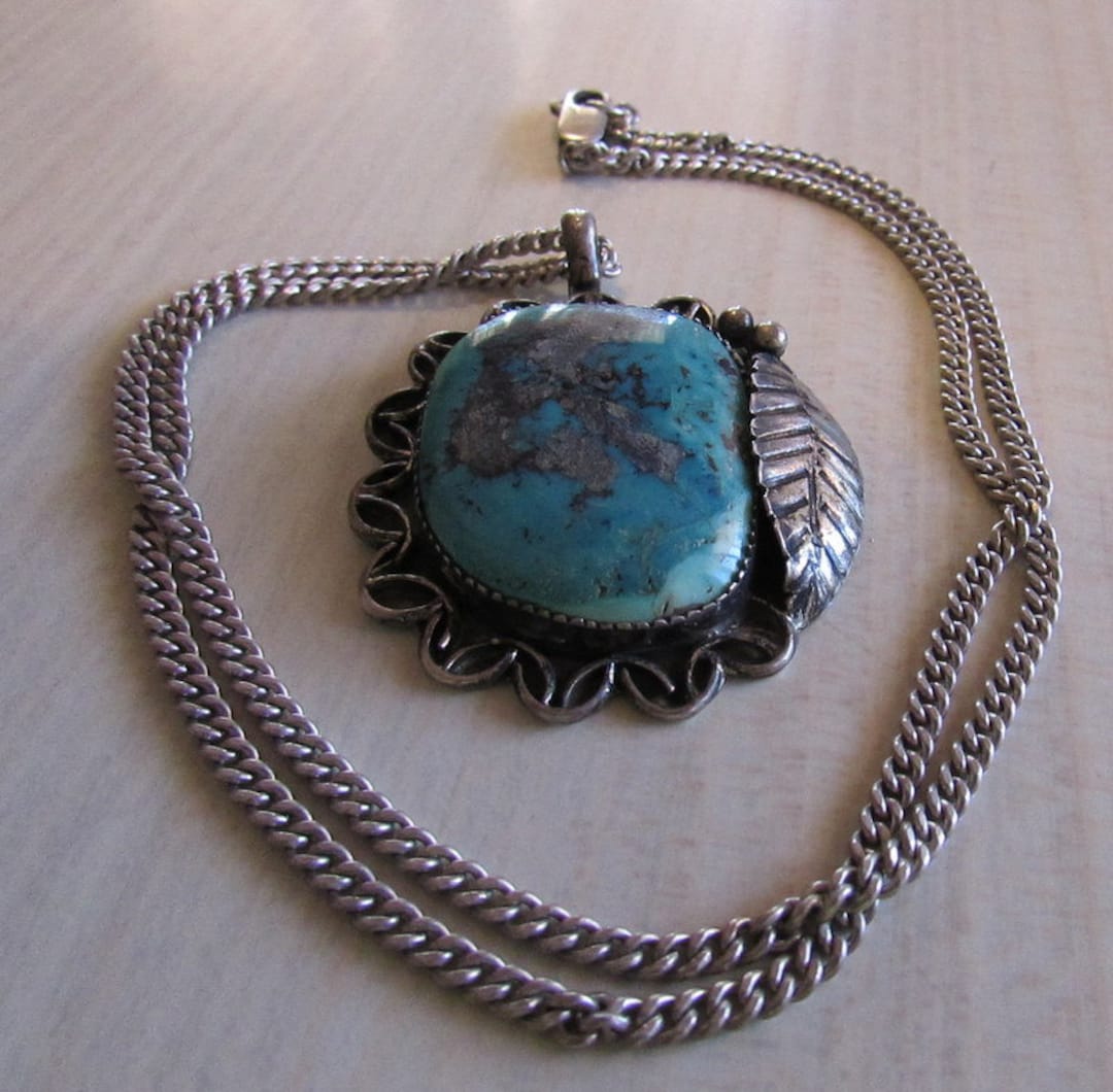 Beautiful Sterling Silver and Turquoise Pendant With Chain + - Etsy