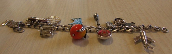 Vintage Sterling Silver Charm Bracelet  with 13 c… - image 2