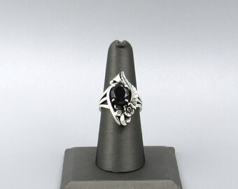 Les Baker Sterling Silver Floral Design Amethyst Ring Size 6.75