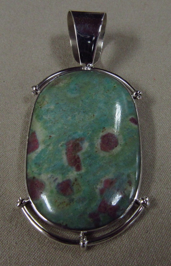 Large Sterling Silver Ruby Zoisite Pendant +